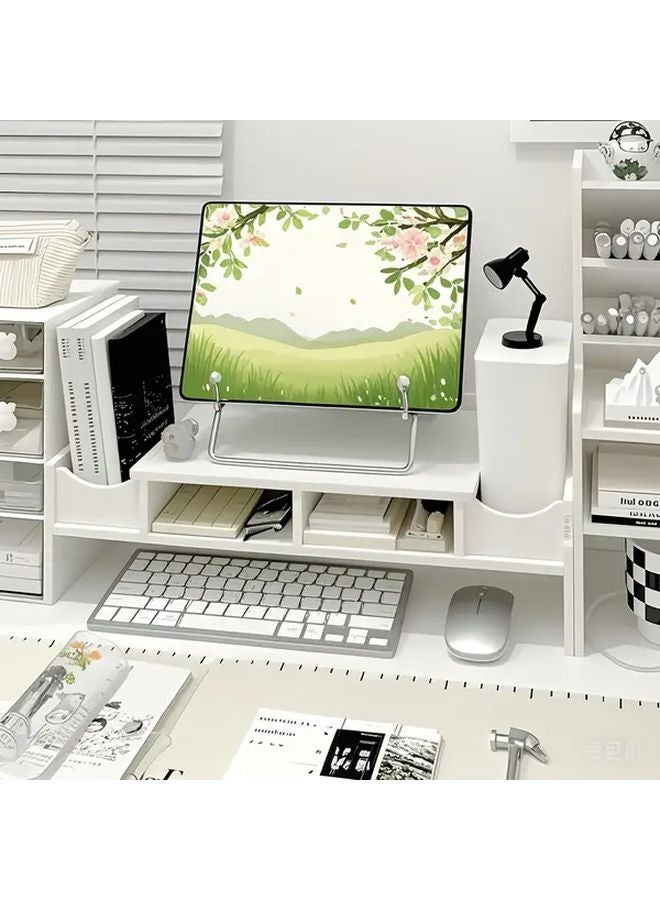 White Desktop Monitor Stand With Storage Shelf PVC Office Organizer - Image 3
